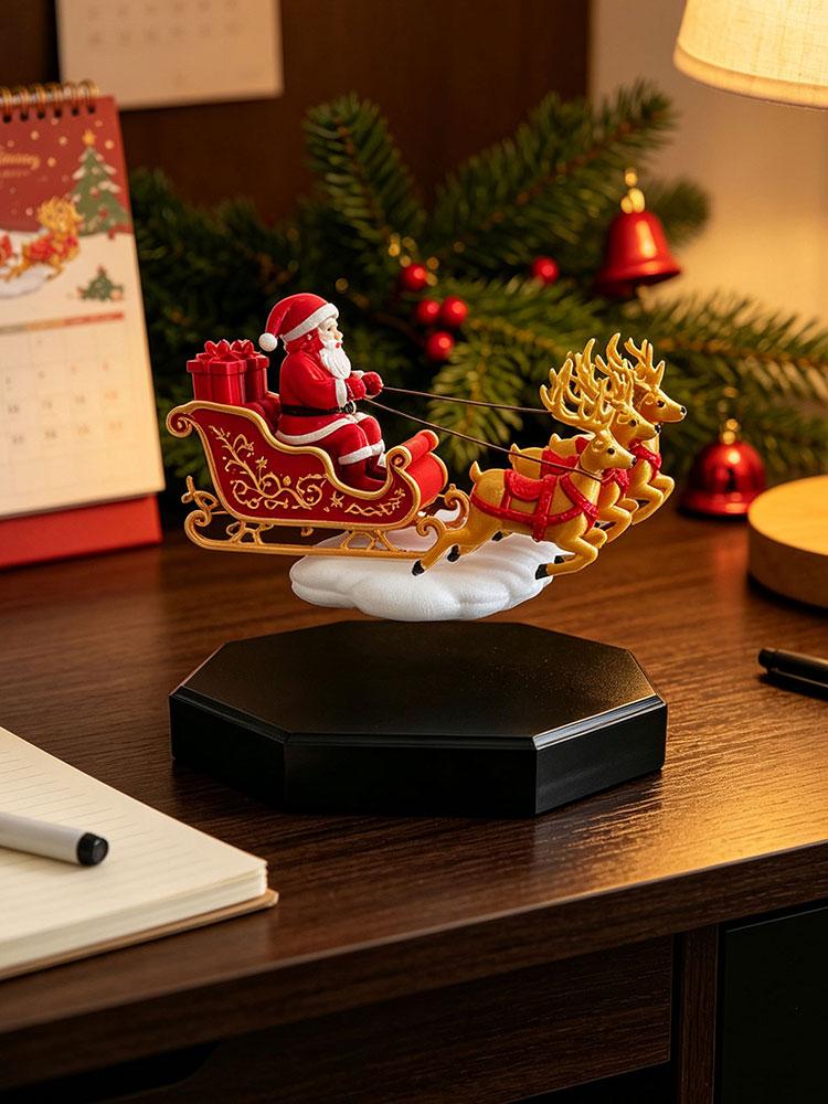 Innovative saisonale Heimdekoration Schwebender Weihnachtsmannschlitten, Fliegender Schlitten Magnetische Levitation Weihnachtsdekorationen, Festliches Schreibtisch-Klaus Tischplatten-Ornament