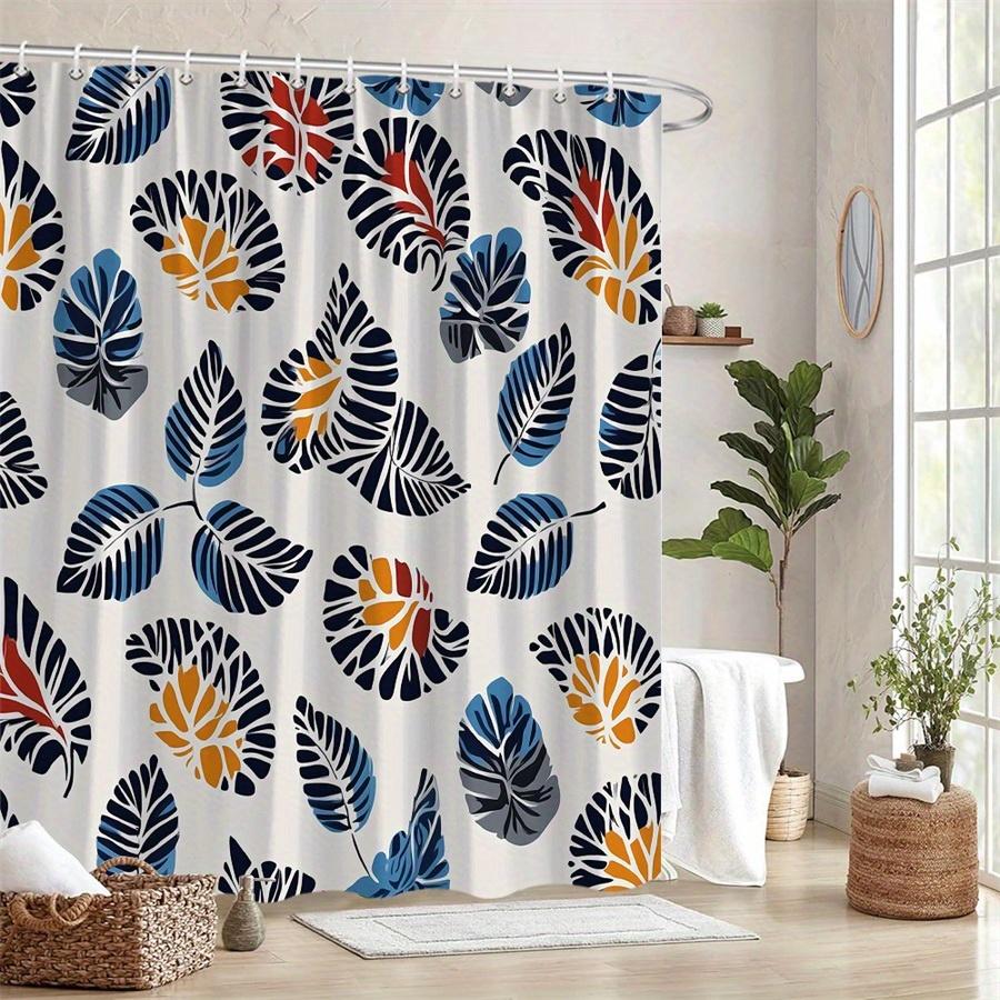 1pc Tropical Leaf Shower Curtain - Polyester Fabric, Machine Washable, With Hook, Suitable for Bathroom Decoration