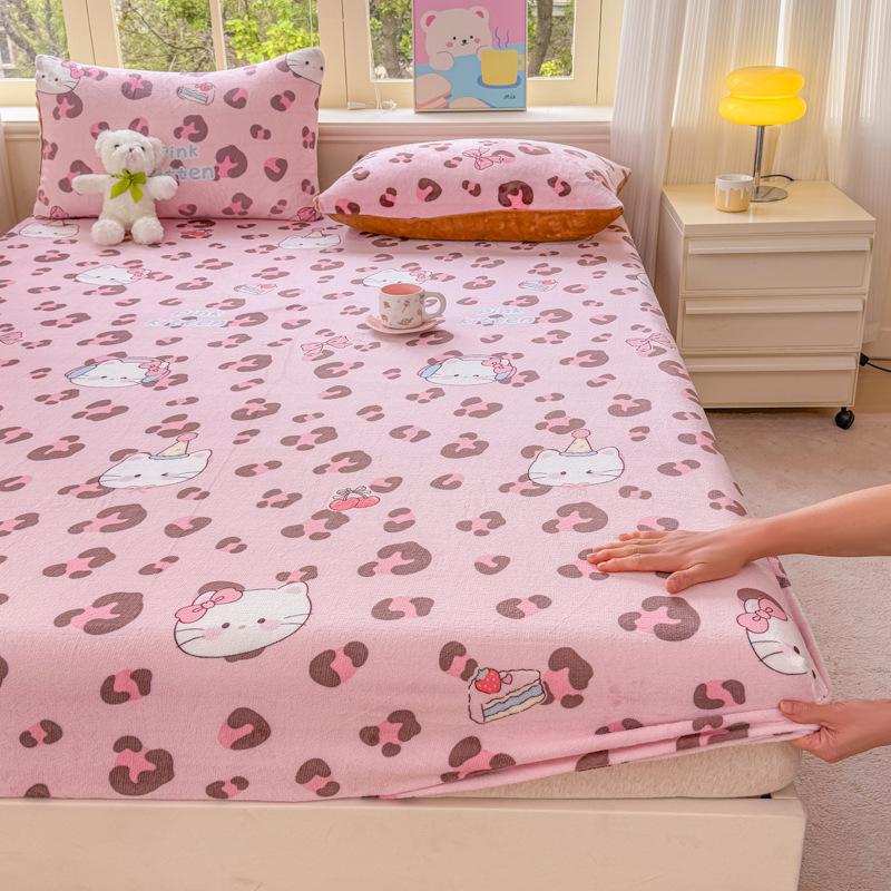 Winter Neuprodukt Milchsamt Spannbettlaken Einzelstück Bedrucktes Design Plus Samt Spannbettlaken Zuhause Schlafzimmer Rundum-Spannlaken Verrutschsicher