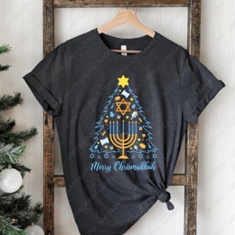 Merry Chrismukkah TShirt Holiday Hanukkah Graphic Shirt Jewish Saying Cotton Tees Religious Shirt for Jewish Unisex Casual Tops S