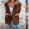 Women's Vintage Casual Solid Color Print Autumn Winter Long Sleeve POLO Neck Jackets & Coats