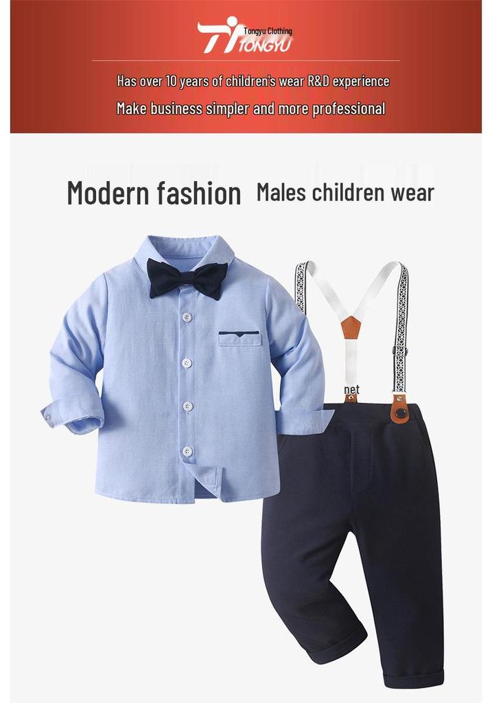 Nuovo Set Due Pezzi Pantaloni con Bretelle - Stile Britannico Primo Compleanno Completo da Gentiluomo per Bambini