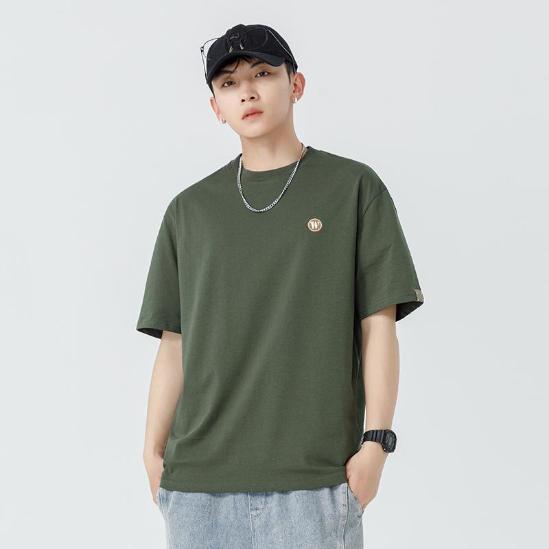 Kunhai Pengyun Men's Summer Heavyweight Cotton T-Shirt - Casual Short Sleeve with Simple Embroidery