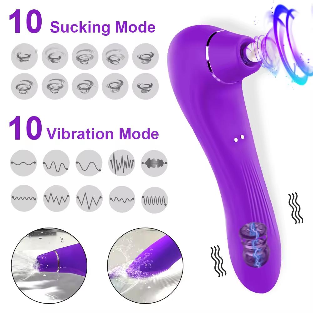 Vibrator Sucking Female Masturbator FairyKiss Vagina and Clitoral Dual Stimulator G-Spot Handheld Clitoral Massager 2 In 1 Adult Sex Toy Red Purple