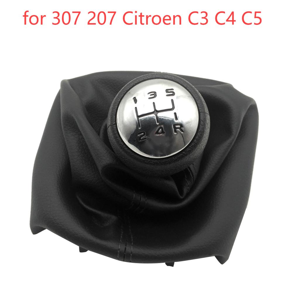For Peugeot 206 207 307 Citroen C3/C4/C5 5 Speed Gear Shift Knob Shifter Lever Stick Gaiter Boot Cover PU Car Accessories