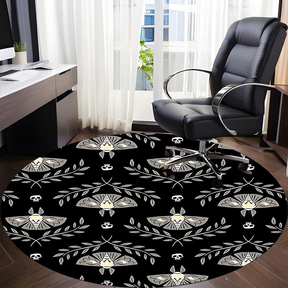 1pc Moths Skulls Office Round Area Rug, Under Office Chairs Bedroom Living Room Home Decor, Room Deco