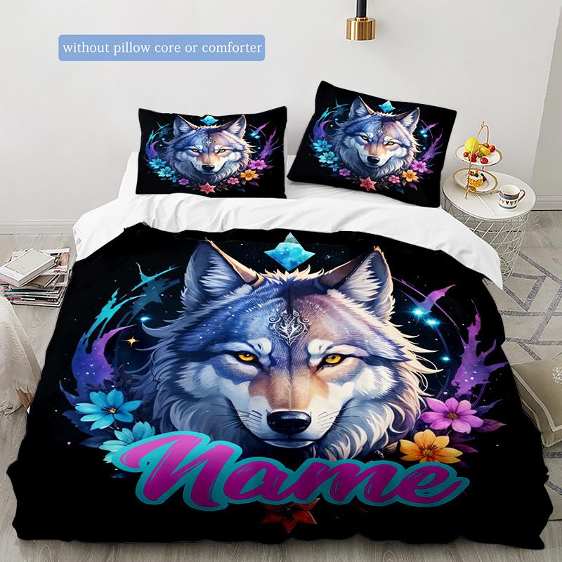 Wolf Flower Duvet Cover Soft Bedding Set For Bedroomdorm Personalized Name Threepiece Set 1 Duvet Cover And 2 Pillowcases Perfect Gift For All Seasons