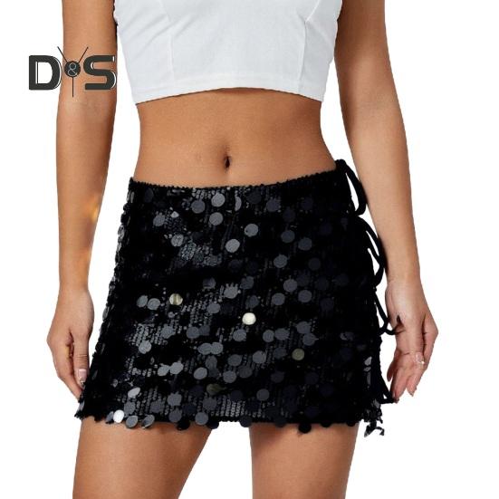 

Женская мини-юбка с высокой талией и шнуровкой по бокам, короткая юбка с блестками, юбка с запахом на бедрах, сексуальная юбка для вечеринки S чёрный