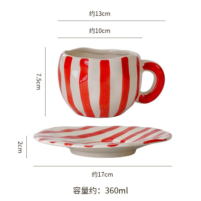 Hand Drawn Striped Ceramic Mug Coffee Cup and Saucer Afternoon Tea Cups Breakfast Cup Water Cups Milk Mug Drinkware Juice Mugs