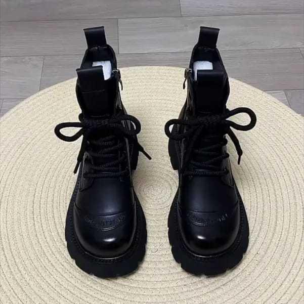 Short Boots for Women with British Style Autumn and Winter New Style Thick Soled and Slimming with Plush Short Boots