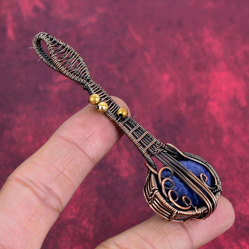 Sodalite pendant copper wire wrapped pendant natural gemstone pendant copper wire wrap antique jewelry handmade guitar pendant gifts for her