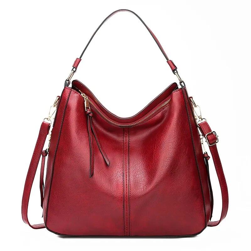

Hobo Bag Leather Women Handbags Female Leisure Shoulder Bags Fashion Purses Vintage Large Capacity Tote Bag червоний