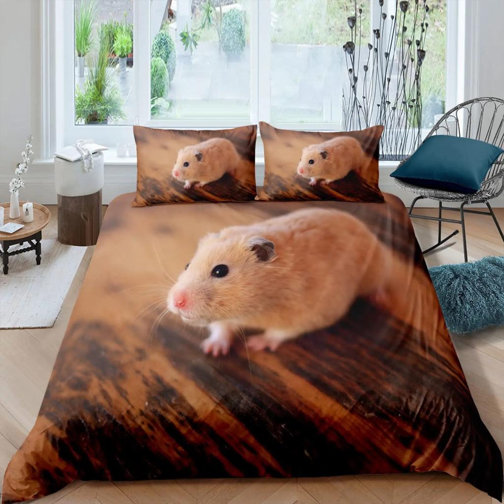 3D Hamster Duvet Cover King Queen Size Lovely Guinea Pig Bedding Set for Kids Teens Adults Family Pet Animal 2/3pcs Quilt Cover