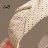 French Style Headband Women Dot Print Knotted Design Wide Brim Leisure Casual Sponge Padding Hair Hoop Accessory Rounded Head Shaping Band
