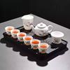 Goat Jade Tea Set Kung Fu Set Chinese Light Luxury Tea Calendars Teacups Office White Porcelain Teapot Covered Bowl Set