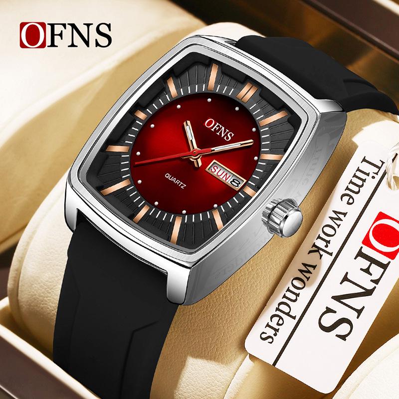 Oufanni Men's Classic Barrel Watch - Double Calendar, Waterproof, Quartz with 3D Luminous Scale