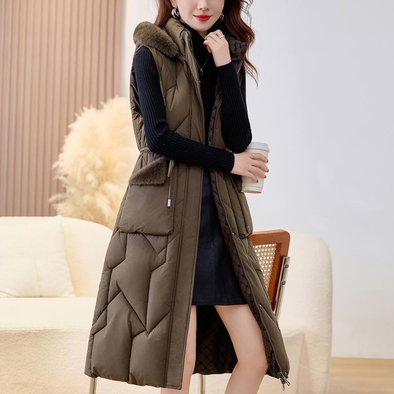 Fashion Winter Women's Long Warm Vest Hooded Faux Fur Collar Can Be Worn on Both Sides Thick Sleeveless Parkas Woman Jackets
