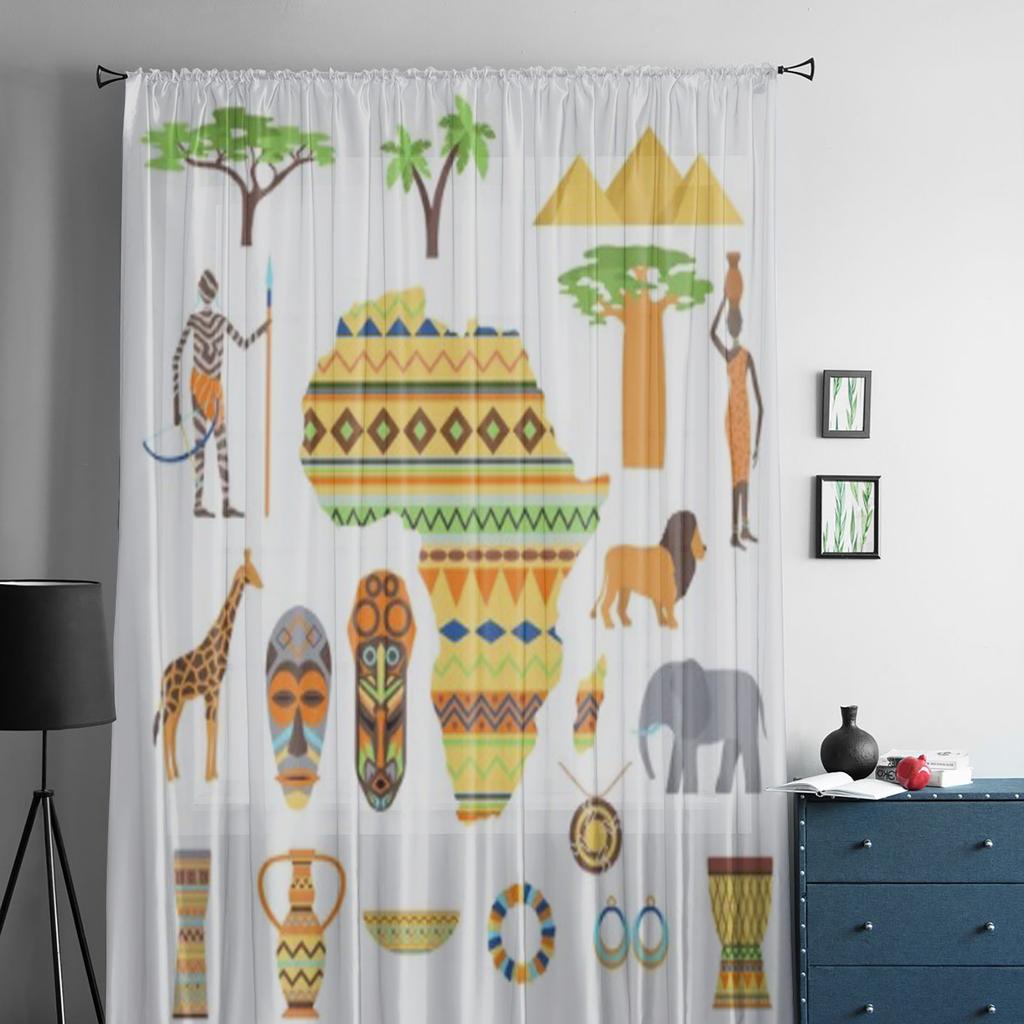 Afrika Symbole Und Reise Vektor Set Tüll Transparente Vorhänge für Wohnzimmer Schlafzimmer Küche Dekoration Voile Organza Vorhänge