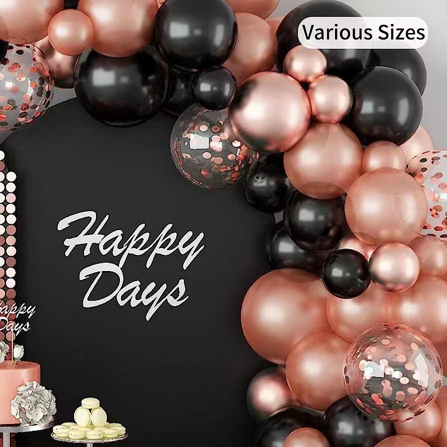 Black Rose Gold Balloon Arch Party Balloon Wreath Kit Birthday Wedding Scene Decoration
