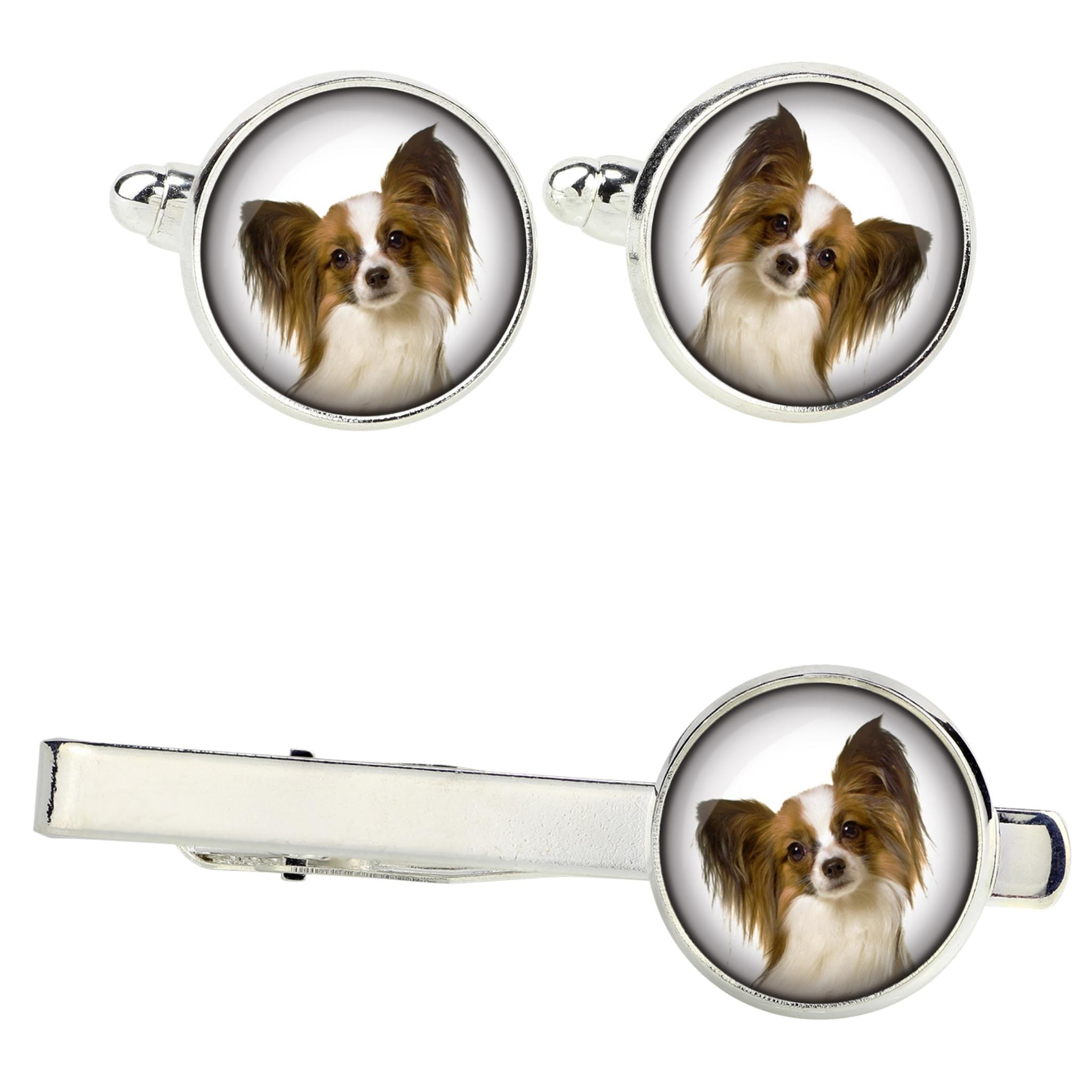 

Papillon, Continental Toy Spaniel, Butterfly dog - cufflinks and tie with your photo, a suit decoration, men s jewelry from the Art-Dog brand. срібний