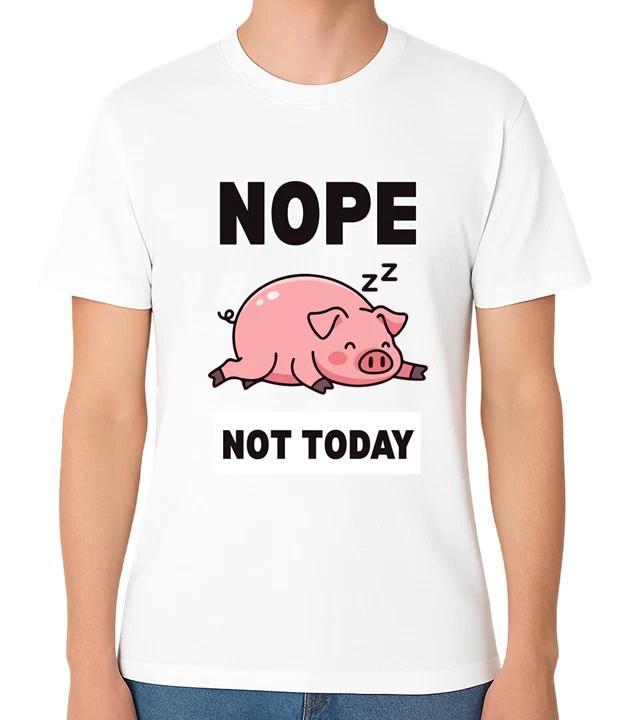 Nope Not Today T-Shirt Funny Sleeping Sleepy Pig Cartoon Unisex Tee L