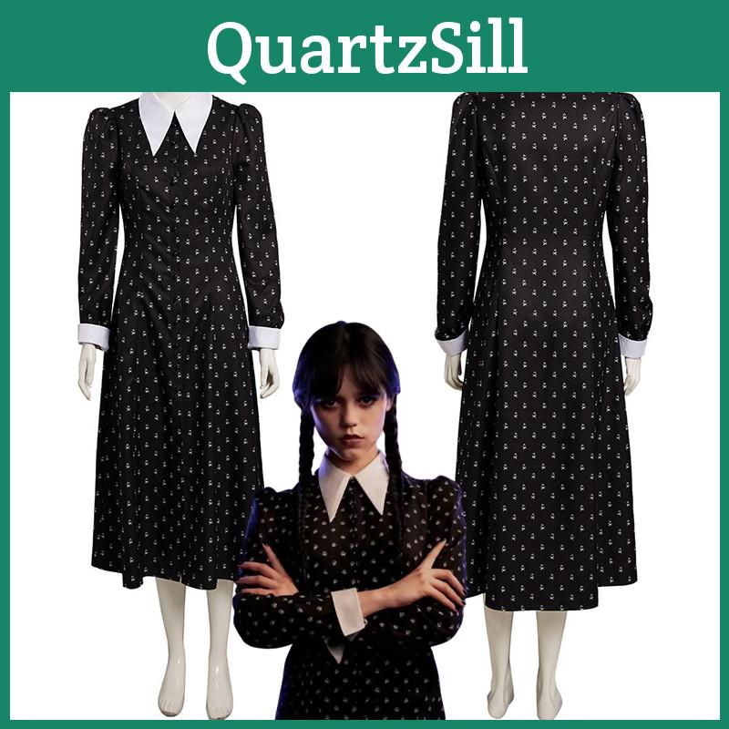 Family Addams The Wednesday Cosplay Costume Black Dress Halloween Party Xmas