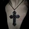 Gothic Retro Inlay Red Opal Large Cross Pendant Necklace for Women Halloween Party Vampire Collar Chain Jewelry Accessories Gift
