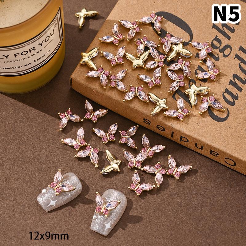 5Pcs Simulated Alloy Butterfly Nail Art Decorations Light Luxury Butterfly Glass Rhinestone Inlaid Nail Charms Accessories DIY