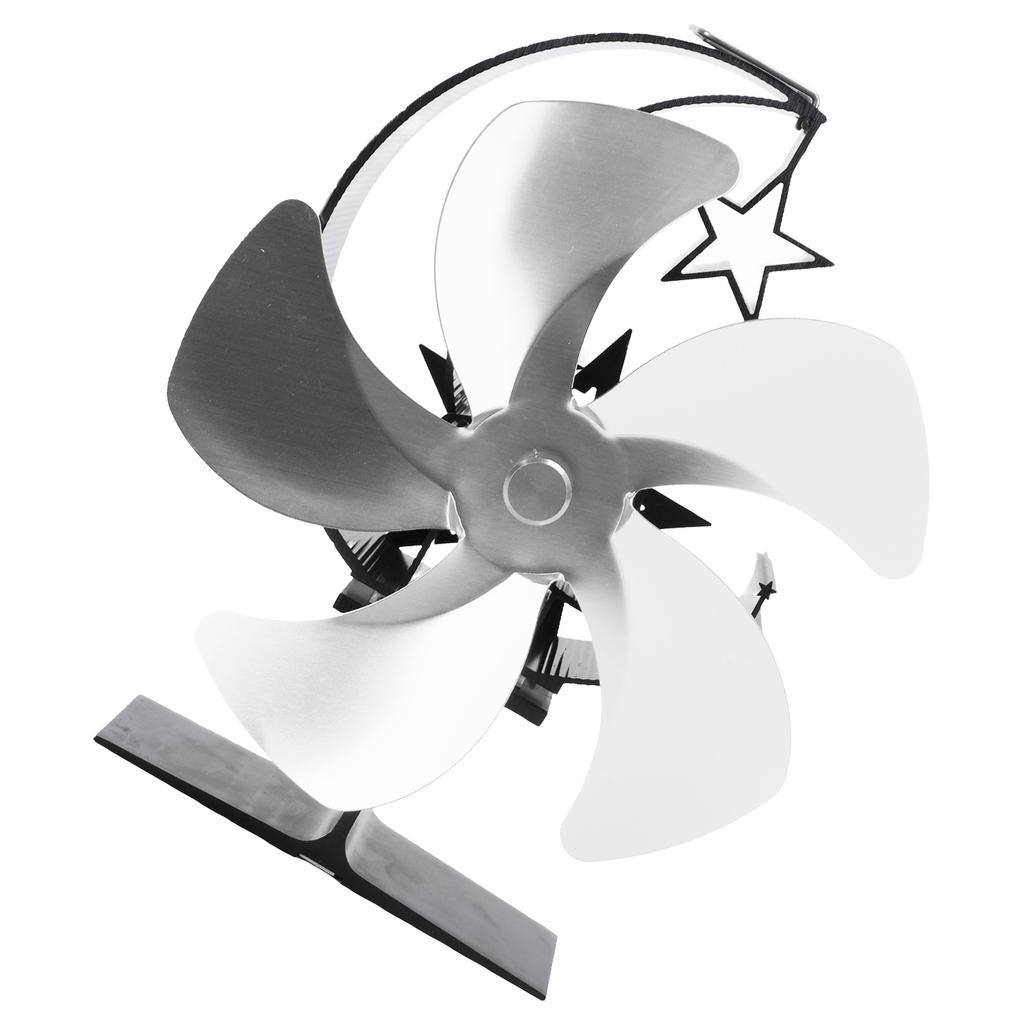 5 Flügel Holzofenventilator mit Hitzeschild Thermometer Aluminiumlegierung Leiser Betrieb Wärmegetrieben