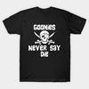Herren Schwarzes Print-T-Shirt Goonies Never Say Die. Baumwoll-T-Shirt mit No-Cut-Transferpapier-Druck