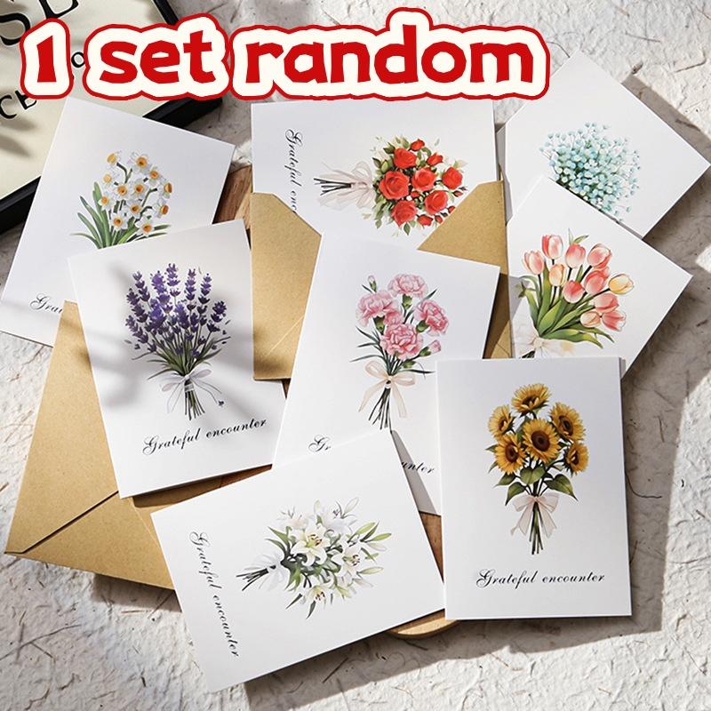 1/4/8 sets Flower Bouquet Cards with Envelopes for Thank You, Wedding, Valentine, Christmas, Birthday, Parents, Wife, Teacher