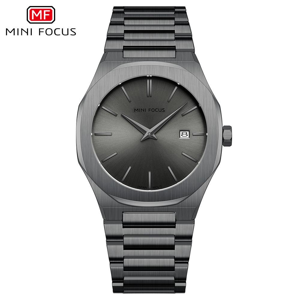 MINIFOCUS Men's Simple Quartz Watch with Stainless Steel Strap Date Display Water-Resistant Stylish Casual Wristwatch