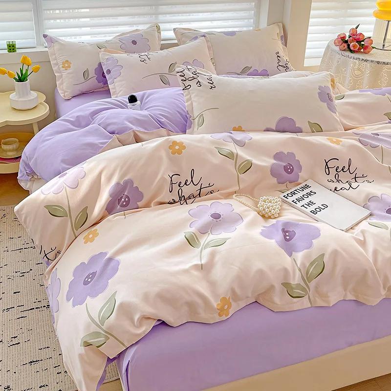 100% Cotton Bedding Set, Four Piece Sheet Set Comfort Set Girly Fresh Style Couple Bed Comforter Set