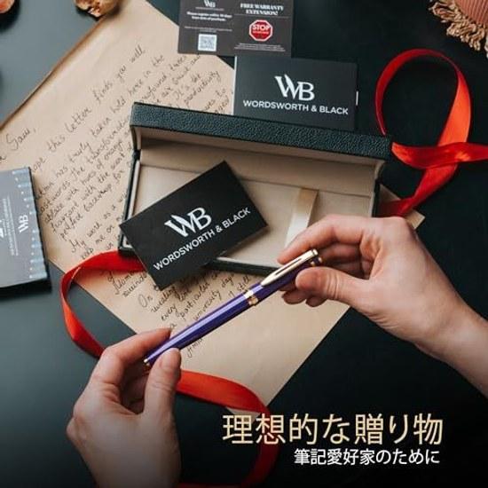 Wordsworth Black Fountain Pen Set Medium Nib 6 Ink Cartridges Refill Converter Gift Case Journaling Calligraphy Smooth Writing Experience Velvet