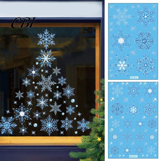 Holiday Window Clings 2 Sheets Christmas Snowflake Static Glass Sticker, Removable Winter Cling, Waterproof Festive Party Decorative Decal PVC