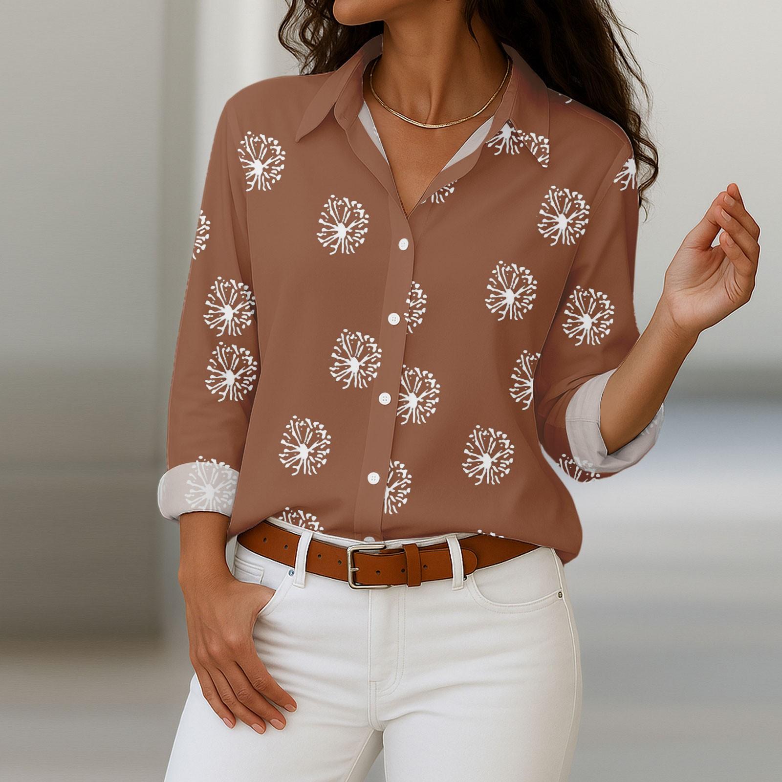 

Женская рубашка с пуговицами с цветочным принтом, повседневная рубашка с длинными рукавами, блузки, повседневные базовые топы больших размеров XXL