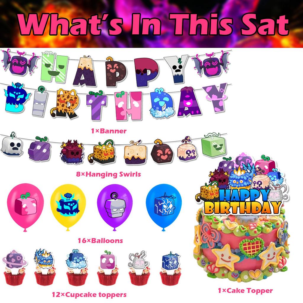Blox Fruits-themed Birthday Party Decorations: Balloons, Banners, and Scene Decorations