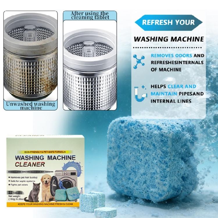 12Tablets/Box Heavy Duty Washing Machine Cleaner Tablets for Pet Hair Odor And Mold In Wash Machine Cleaning Accessory