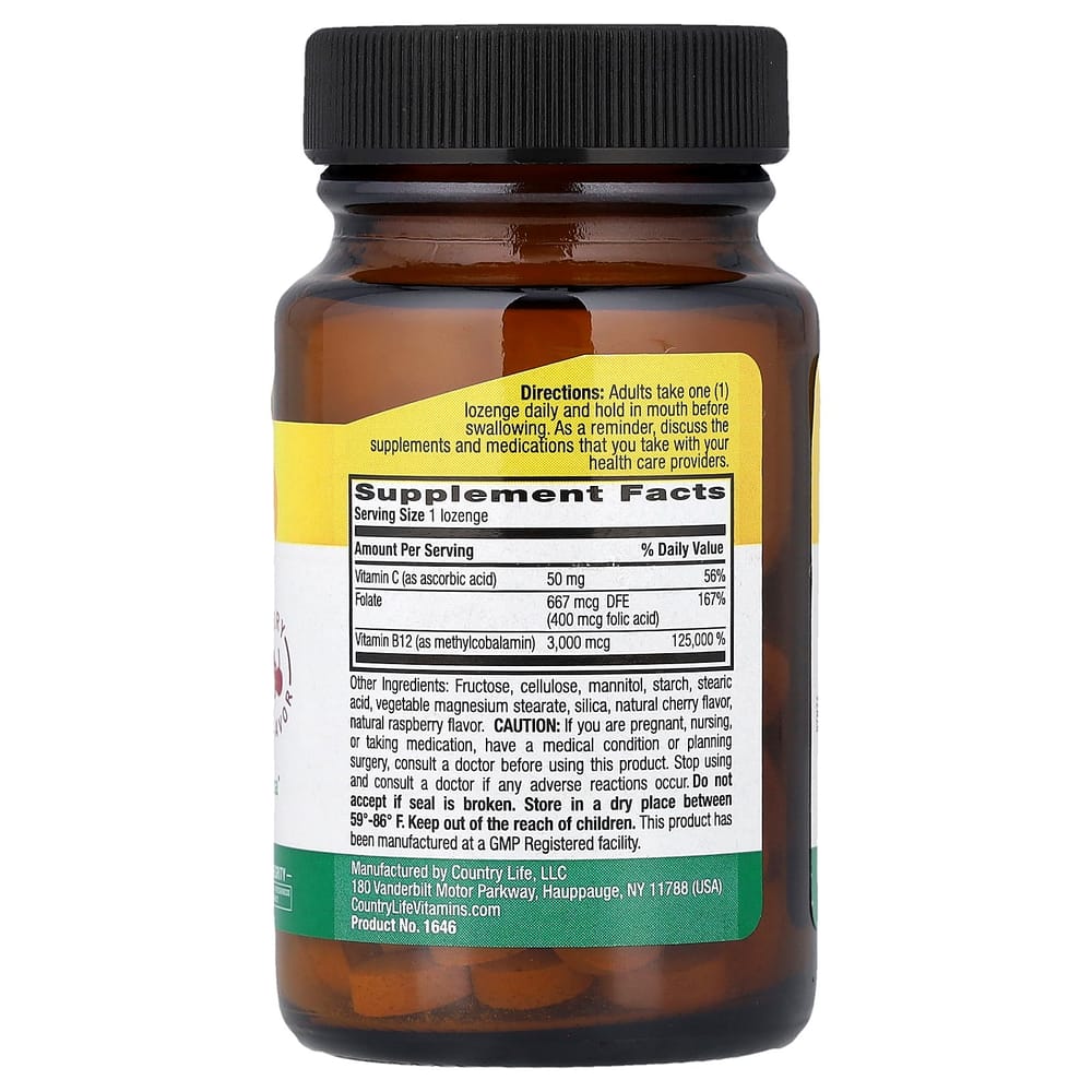 Country Life Methyl B12 3000mcg Berry Flavor Lozenges, 50 Count