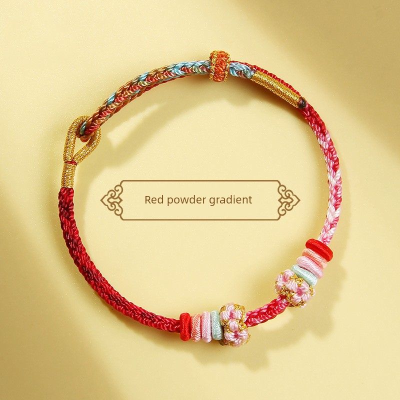 

Плетеный вручную шнурок для рук, мужские и женские модели, можно носить, золотые бусины на удачу, плетеная веревка, полуфабрикаты для DIY, сочетающийся браслет из красной веревки [Red powder gradient] plain rope