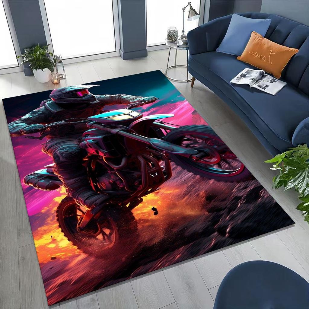 Alfombra Decorativa Personalizada para Motociclista, Motocicleta, Arte, para Dormitorio, Sala de Estar, Sofá, Felpudo de Entrada del Hogar, Alfombra de Piso Grande Antideslizante para Niños