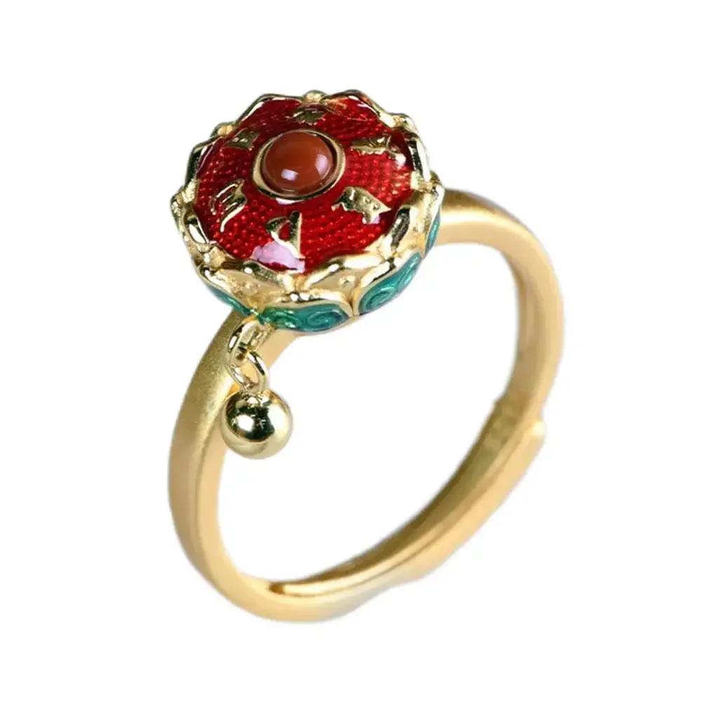 Buddhist Rotating Fidget Finger Rings for Women Spinner Adjustable Good Luck Buddhist Tibetan Prayer Anti Stress Anxiety Ring