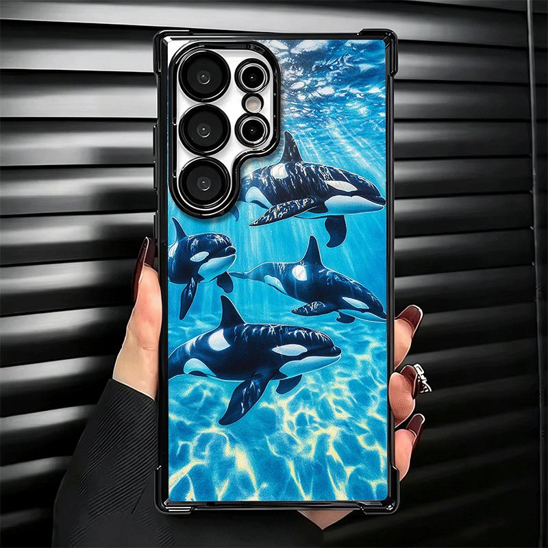 Orca Ocean Pattern Plating Phone Case For Samsung Galaxy S24 S25 FE S26 Edge S23 Ultra S22 S21 Plus S20 Anti-Fall Airabag Cover