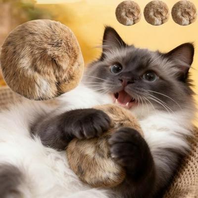 Self-entertaining Rabbit Fur Ball Cat Toy Training Pet Supplies Soft Fluffy Cat Toy Ball Furry Catnip Toy Balls