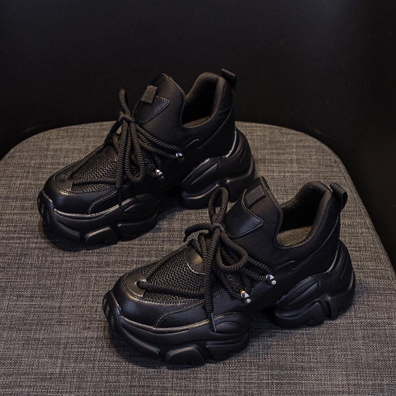 Genuine Leather Women's Dad Shoes 2024 - 8CM Height Boost, Versatile College Style, Trendy Spring/Summer Sport Design