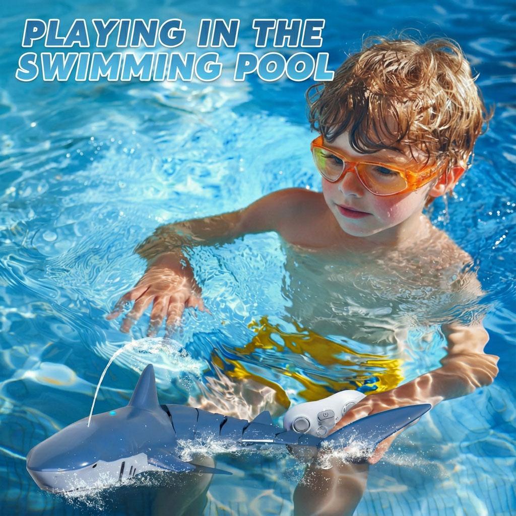 Electric RC Spray Shark Toy 2.4GHz High Simulation Swimming Fish with Light, Waterproof Remote Control Boat for Kids