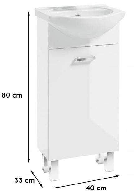 Bathroom Cabinet On Legs with a Washbasin 40x80cm, White Gloss, Laminated Mea