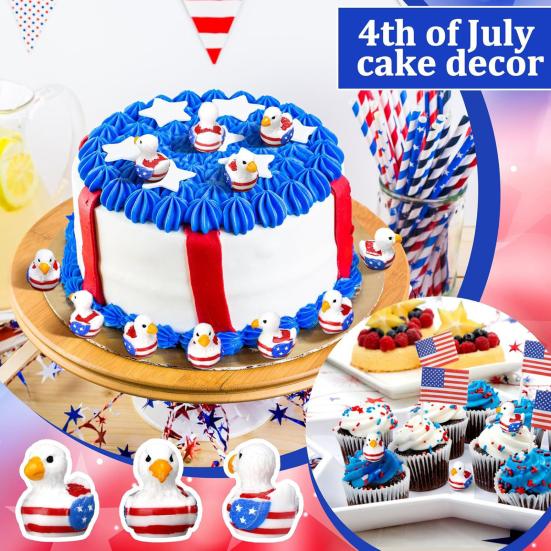 Patriotic Eagle Duck Figurine Mini Resin Ducks with 250th Anniversary Patterns Tiny Animal Sculptures for Independence Day Home Office Desk Bathroom