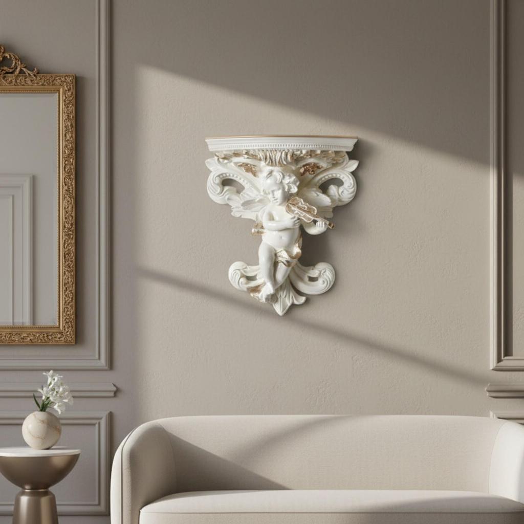 Wall-Mounted Shelf with Angel Gold-Accented Display Ledge Elegant for Bedroom