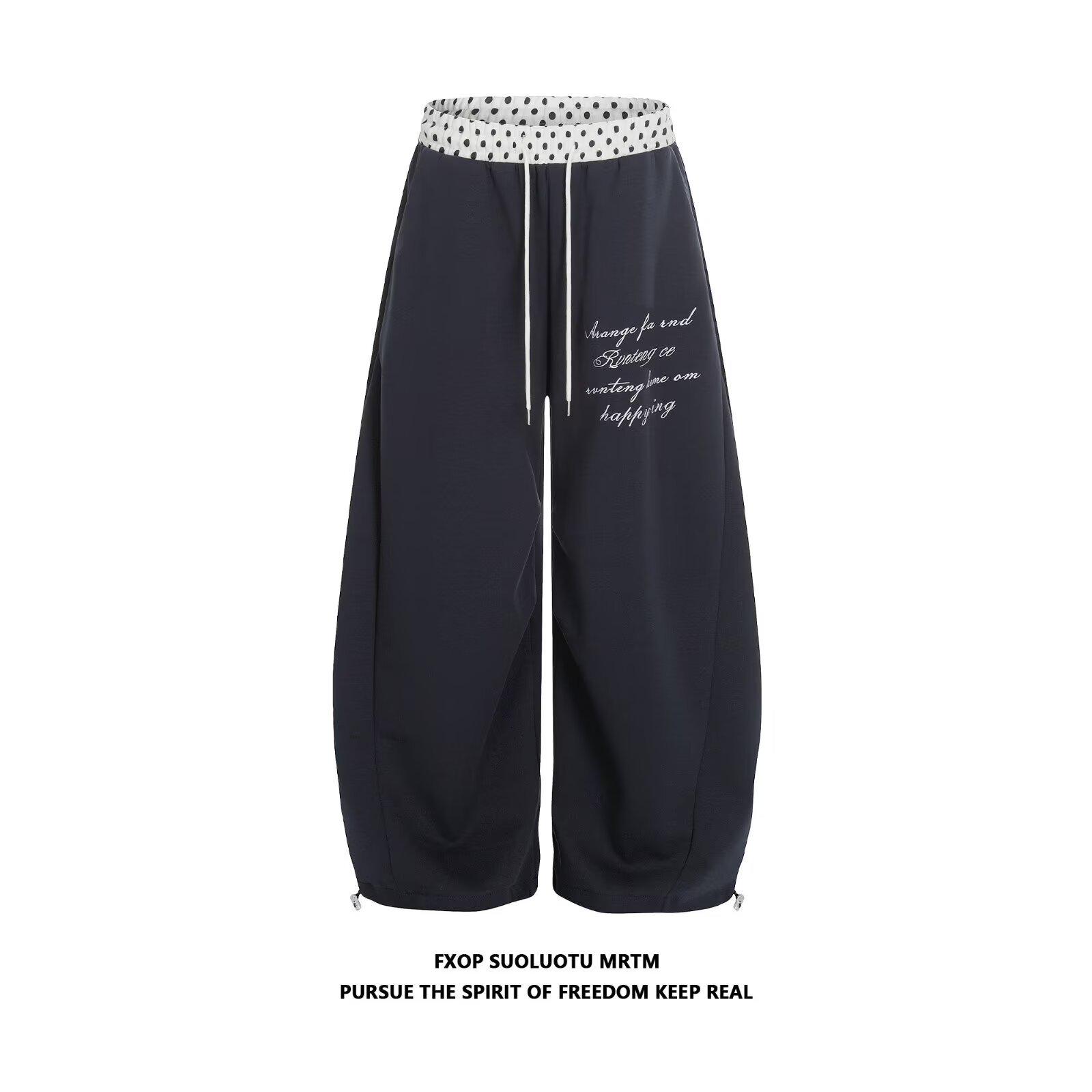 American Patchwork Polka Dot Loose Fit Casual Wide-Leg Sweatpants S